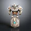 Armored Fantasy Warrior Character With Ornate Shield Blue Gem And Metal Armor Design