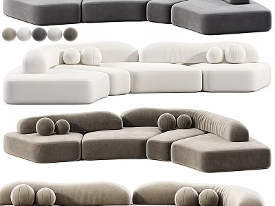 Modern Modular Sectional Sofa With Various Colors Gray White Beige And Comfortable Pillows 3d model