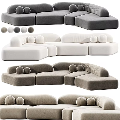 Modern Modular Sectional Sofa With Various Colors Gray White Beige And Comfortable Pillows 3d model