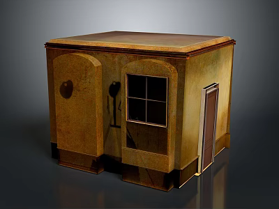 Small Brownish Yellow Building With Flat Roof Door Window And Details 3d model