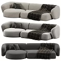 Comfortable Soft Sectional Sofa With Plaid Blanket And Striped Pillows 3d model