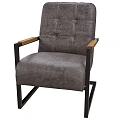 Modern Gray Single Sofa With Wooden Armrests And Metal Frame Design