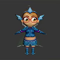 Cartoon 3D Game Movie Character With Red Glasses Brown Hair Blue Armor And Green Cape
