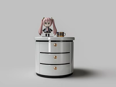 Modern White Bedside Table With Three Drawers And Doll Mug On Top 3d model