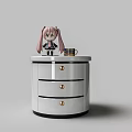 Modern White Bedside Table With Three Drawers And Doll Mug On Top