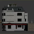 Traditional Three Story Building Exterior With White Walls Black Roof Windows And Chimney