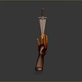 Flaming Sword Held by a Hand with Fiery Effect on Gray Gradient Background