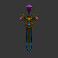 Fantasy Decorative Sword With Pink Gemstones Golden Accents And Blue Blade