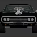 Black Classic Muscle Car With Exposed Supercharger On Hood Two Door Coupe Retro Design