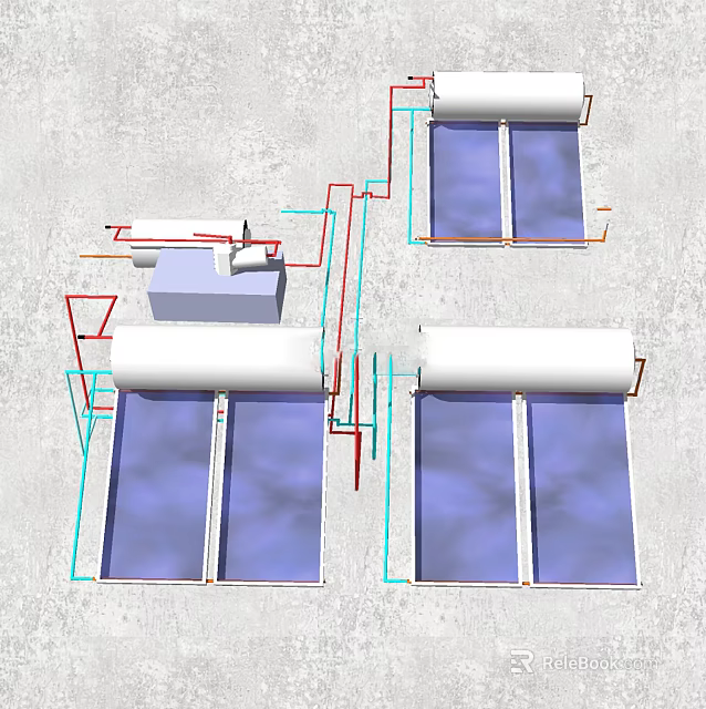 Solar Water Heating System With Collectors Piping And Storage Tanks Layout 3d model 