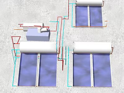 Solar Water Heating System With Collectors Piping And Storage Tanks Layout 3d model