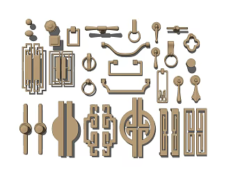 New Chinese Style Handle Copper Door Handle Door Handle 3d model