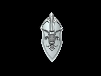 Medieval Ornate Shield Weapon with Silver Metal Decorative Carvings and Lion Head Design 3d model