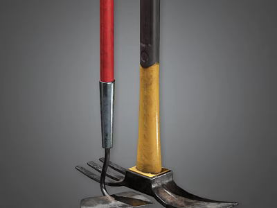 Agricultural Equipment Fork And Hoe With Red Yellow Handles For Farming Work 3d model