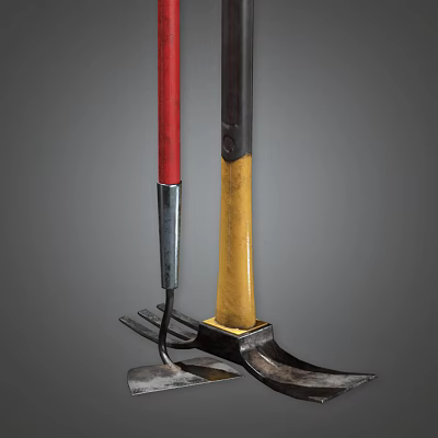 Agricultural Equipment Fork And Hoe With Red Yellow Handles For Farming Work 3d model Agricultural Equipment Fork And Hoe With Red Yellow Handles For Farming Work 3d model
