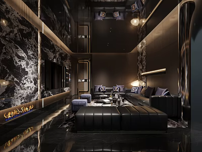 Luxury KTV Interior Design With Modern Sofa Lighting TV Screen And Marble Walls 3d model