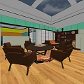 Vibrant Modern Office Interior Space Featuring Wooden Flooring Bookshelves Colorful Decor And Skylight Ceiling
