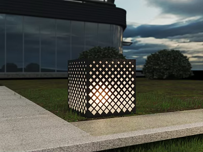 Illuminated Square Outdoor Light with Diamond Lattice Design for Garden Lawn Near Modern Building 3d model