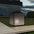 Illuminated Square Outdoor Light with Diamond Lattice Design for Garden Lawn Near Modern Building
