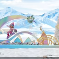 Scenic Photo Spot Featuring Skier Figure Snowy Mountains Rainbow Snowflakes And Christmas Tree