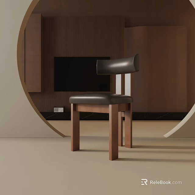 Modern Wooden Table Lamp In Living Room With Leather Chair And Wooden Wall 3d model 