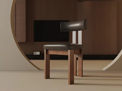 Modern Wooden Table Lamp In Living Room With Leather Chair And Wooden Wall 3d model
