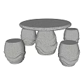 Round Outdoor Stone Table With Four Wavy Texture Stools For Garden Patio Space 3d model