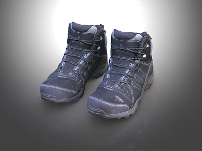 High Top Dark Colored Outdoor Boots With Lace Up Design And Thick Sole 3d model