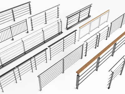 Modern Railings With Various Designs Including Metal And Wooden Handrail Styles 3d model