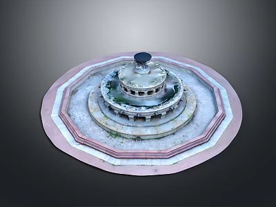 Circular Outdoor Fountain With Multi tiered Stone Structure And Pink Border 3d model