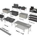 Stainless Steel Industrial Kitchen Equipment With Worktables Sinks Stoves And Cabinets