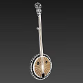 Wooden Banjo With Round Body And Long Neck Design On Gray Background