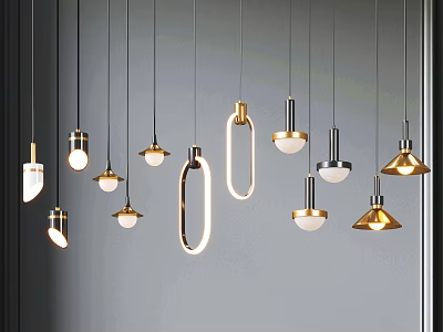Modern Pendant Lights With Various Designs And Metallic Finishes For Interior Decor 3d model