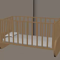 Light Wood Wooden Baby Crib With Safe Vertical Rails And White Mattress