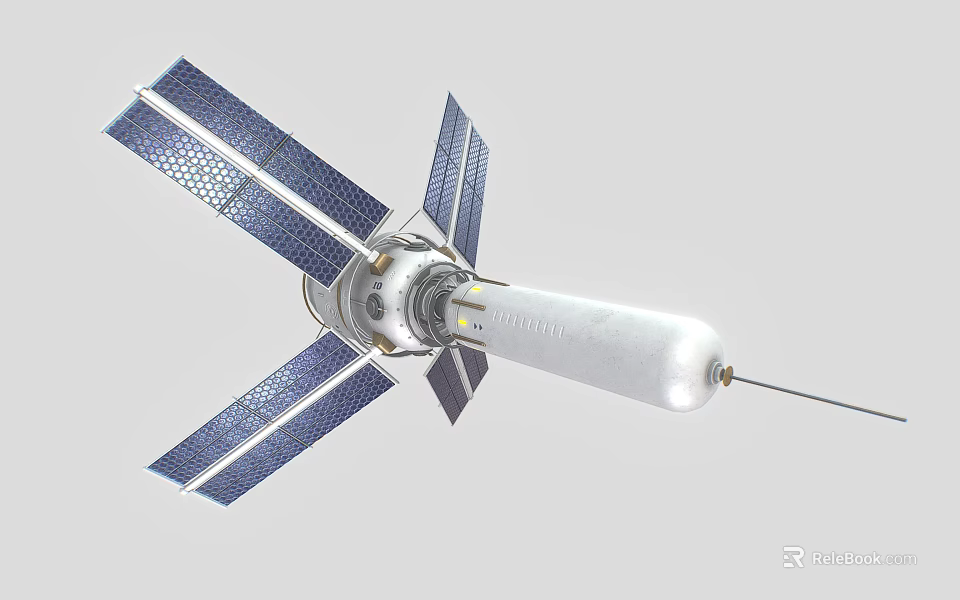 Industrial Satellite Equipment With Solar Panels Cylindrical Body And Antenna Structure 3d model 