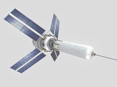 Industrial Satellite Equipment With Solar Panels Cylindrical Body And Antenna Structure 3d model