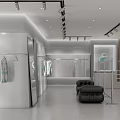 Modern Fashion Clothing Store Interior With Mannequins Hanging Apparel And Display Racks