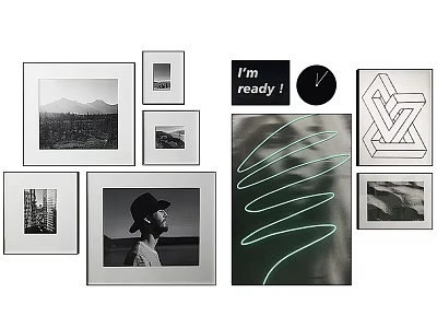 Modern Abstract Painting With Geometric Shapes Lines And Black White Gray Tones For Wall Art 3d model
