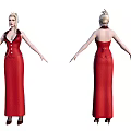 Game Movie Character In Red Long Dress With Open Back Gold Hair And High Heels