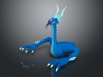 Blue Dragon Game Movie Character With White Horns Red Eyes And White Claws 3d model