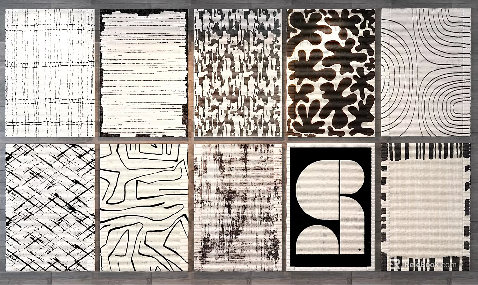 Modern Square Rugs Featuring Diverse Abstract Patterns And Artistic Designs 3d model