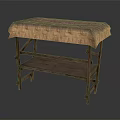 Rustic Wooden Table With Cloth Cover And Lower Shelf For Home Decor