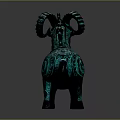 Decorative Furniture Accent With Bronze Animal Sculpture And Intricate Green Patterns