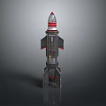 Military Rocket Weapon with Red Silver Body Aerodynamic Fins and Pointed Nose