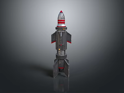 Military Rocket Weapon with Red Silver Body Aerodynamic Fins and Pointed Nose 3d model