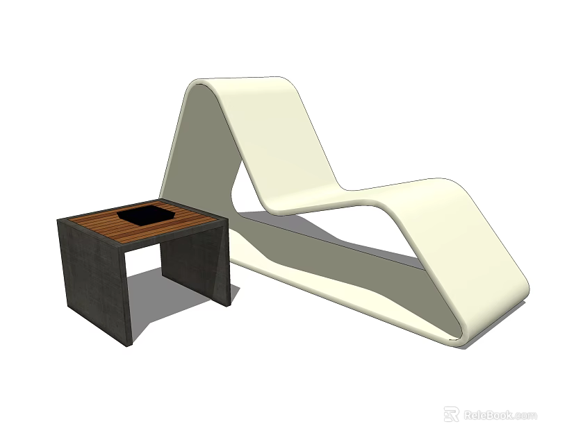 Modern White Outdoor Chair With Matching Dark Frame Side Table And Wooden Top 3d model 