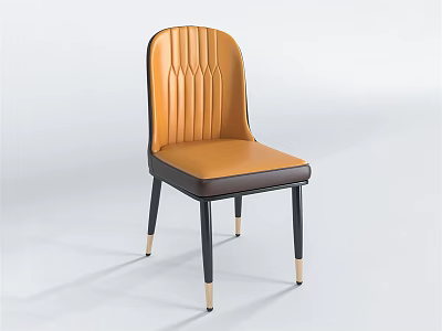 Modern Dining Chair with Orange Tufted Backrest Brown Leather Seat and Black Metal Legs 3d model