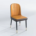 Modern Dining Chair with Orange Tufted Backrest Brown Leather Seat and Black Metal Legs