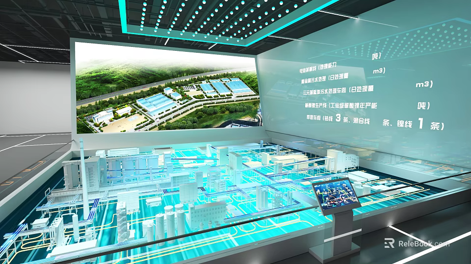 Hi tech Exhibition Hall With Digital City Model Large Screen Display And Interactive Interface 3d model