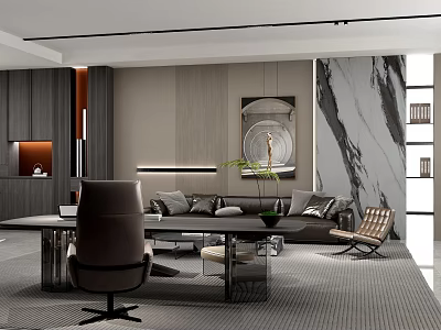 Modern Luxury Executive Office Interior Design With Premium Desk And Cozy Sofa Lounge Space 3d model